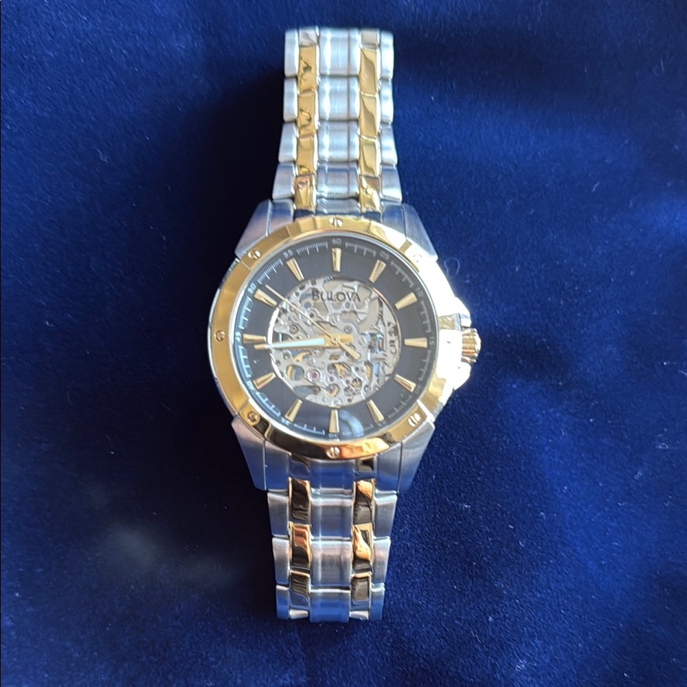 BULOVA Gold and Stainless steel Skeleton Dial Watch
